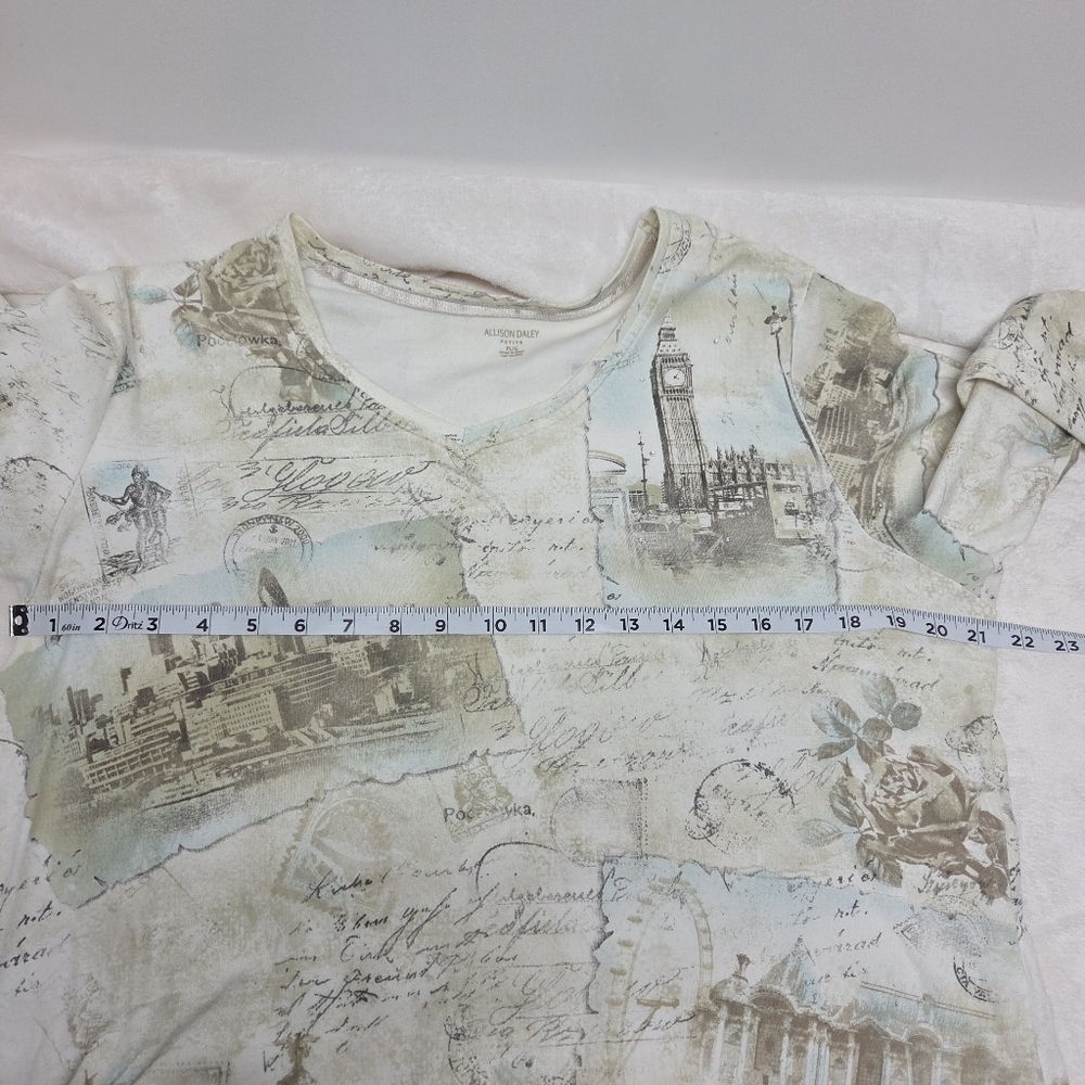 Allison Daley Cute Y2K 2000s 3/4 Sleeve All over Print Top Petite Large - Picture 14 of 15
